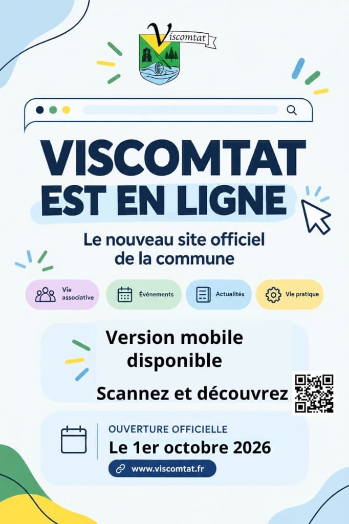 Affiche : Viscomtat est en ligne — le nouveau site officiel de la commune, ouverture le 1er octobre 2026 sur www.viscomtat.fr